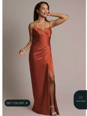 David’s Bridal Signature Cinnamon Satin Slip Dress with Spaghetti Straps